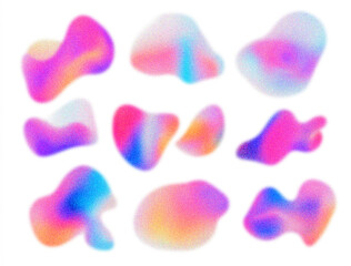 A set of abstract vibrant gradient shapes with grain texture