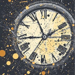 Fototapeta premium Artistic depiction of a clock with splashes of color and a vintage design.