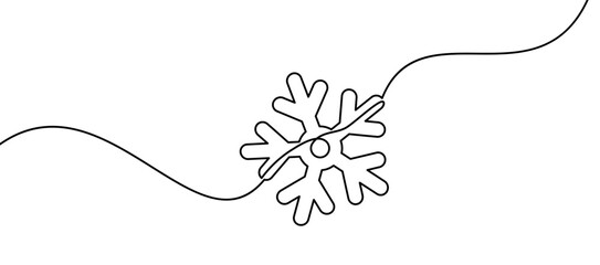 Simple snowflake design with a curved string element. Vector illustration ideal for winter and festive decor themes.