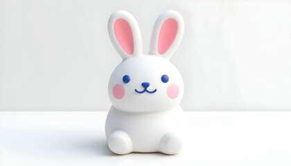 Obraz premium 3D render of a white rabbit icon with large ears and bright blue eyes, sitting upright on a clean white background create with ai