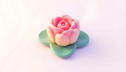 multicolored 3D render of a rose icon with a gradient effect, isolated on a crisp white background create with ai