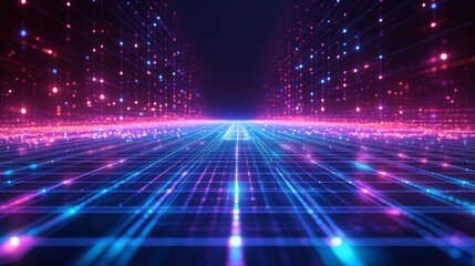 Futuristic Neon Grid with Glowing Lights