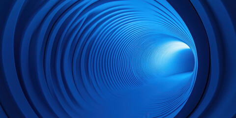 This blue tunnel features smooth, circular waves along its walls, with a soft light illuminating the far end. The design creates an immersive and tranquil atmosphere, inviting exploration.