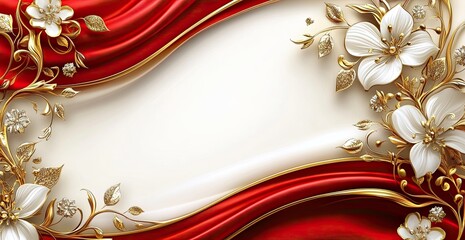 Red banner with golden decoration on a white background, vector illustration. Incredibly detailed, sharp focus