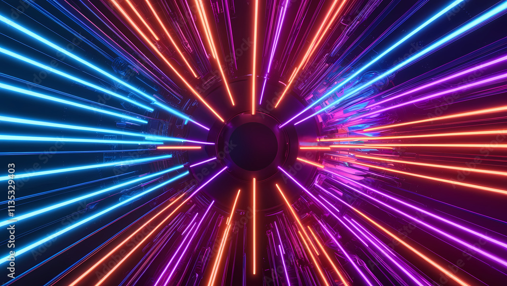 Poster neon lines abstract background: a mesmerizing display of vibrant blue, pink, and orange neon lines c