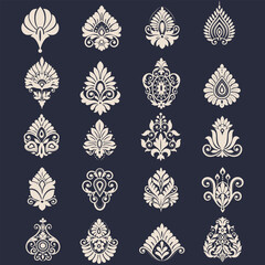 Set lace floral design elements floral seamless background. pattern geometric ethnic
