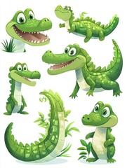 Obraz premium Crocodile. Cartoon cute crocodiles, wild humorous alligator character for babies. Art animal africa jungle, nowaday funny nursery graphics vector set