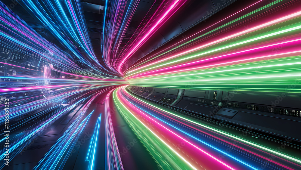 Poster neon speed tunnel: abstract, futuristic, and dynamic, this image captures the essence of speed and t