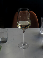 Wine glass on dining table 