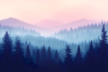 Obraz premium Misty landscape with fir forest in hipster vintage retro style
