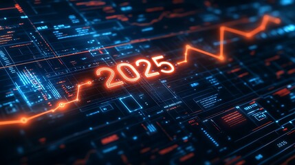 Hand drawn growing graph with 2025 on screen