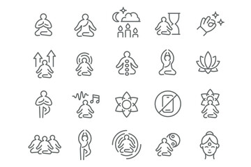 New Vector Icon Set in Linear Style: Meditation and Spirituality. Popular!