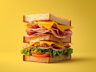 Vibrant layered sandwich stack in food photography studio setting close-up delight