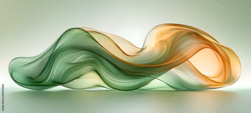 Poster An abstract representation of flowing waves in green and orange hues, creating a serene and harmonious visual display with smooth curves and gradients.
