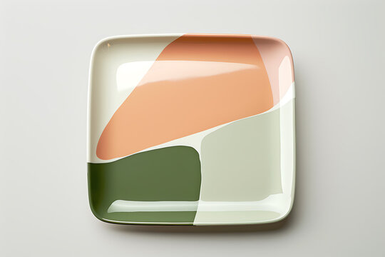 geometric pastel plate, a xmm square plate features a sleek design with gentle pastel colors in a geometric pattern, set against a white backdrop