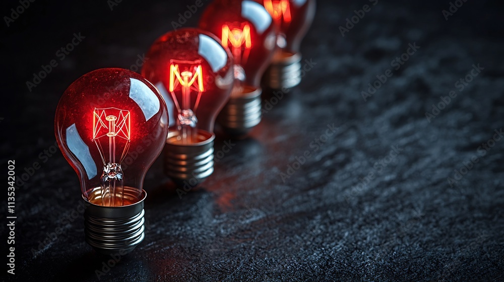 Poster a row of unlit lightbulbs leading to one brightly glowing symbolizing persistence and the moment of 