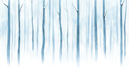   A white background with a line of trees in the snow