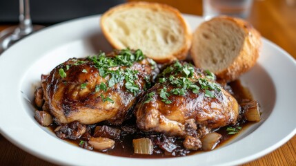 Roasted Chicken with Rich Sauce and Crusty Bread