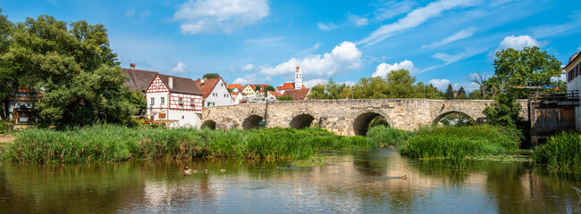 Obraz premium Panorama of Harburg, a beautiful village in the Wornitz River valley in Bavaria, Germany