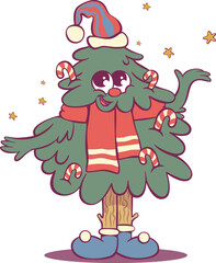 Whimsical cheerful christmas tree character