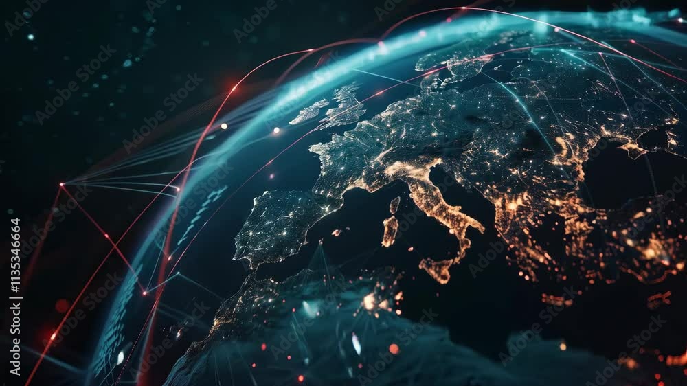 Poster earth globe with global internet network connections. communication technology. network and data tra