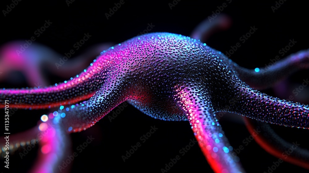 Aufkleber microscopic view of a neuron with glowing synapses.