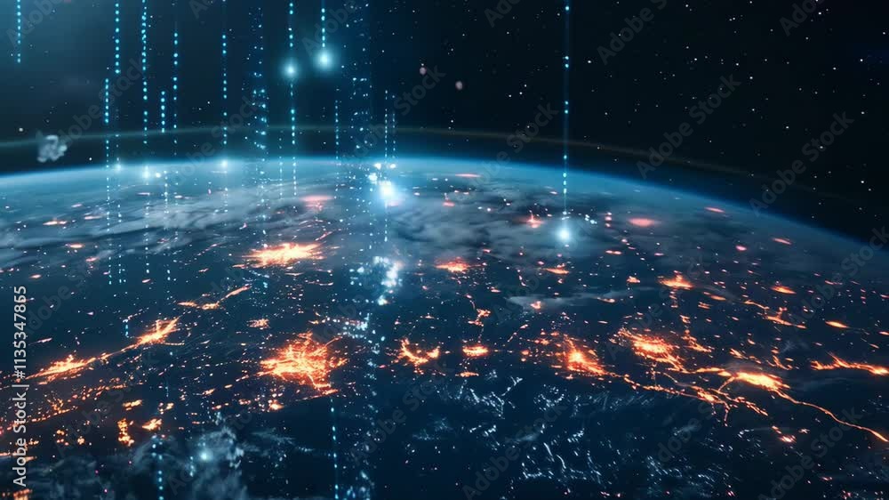 Poster earth globe with global internet network connections. communication technology. network and data tra