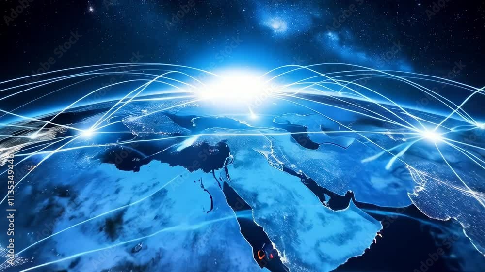 Poster earth globe with global internet network connections. communication technology. network and data tra