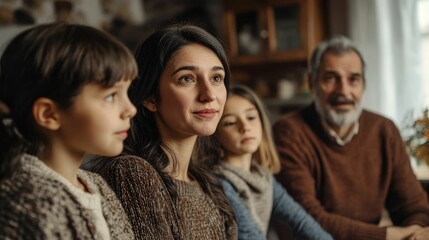Fototapeta premium Family group attentively watching something.