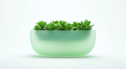 Fototapeta premium Delicate Greenery: Small Succulents in a Translucent Ceramic Pot