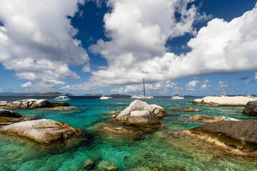 Virgin Gorda, British Virgin Islands, The Baths National Park - January 28 2024: The stunning turquoise sea at The Baths