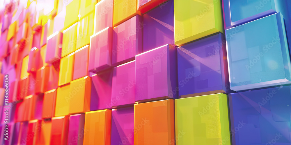 Poster wall of glossy cubes with gradient color transition