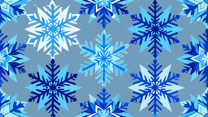 A repeating pattern of stylized snowflakes against a light gray background.  The snowflakes are intricate, with pointed, symmetrical designs