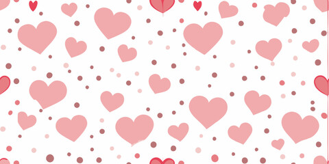 A repeating pattern of hearts on a white background.  Many light pink hearts of varying shades are scattered across the image, with small