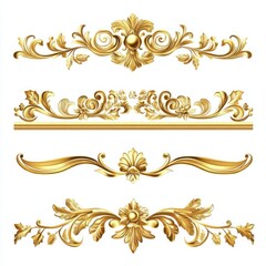 Elegant Golden Borders Collection on White Backdrop - Festive Ornamental Decor Elements