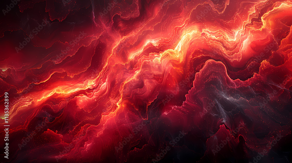 Poster fiery nebula abstract: a captivating abstract nebula image with swirling and vibrant crimson and ora