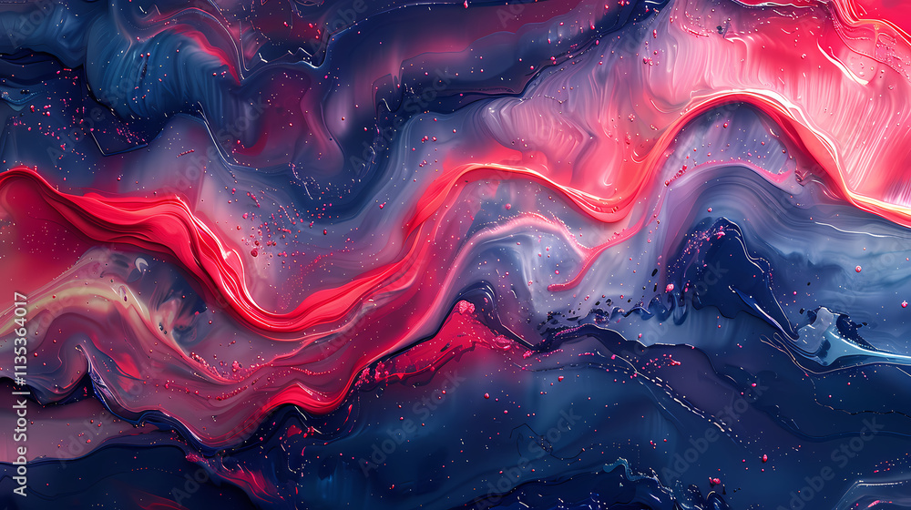 Aufkleber abstract fluid art: red and blue swirls: a mesmerizing abstract artwork featuring vibrant red and de