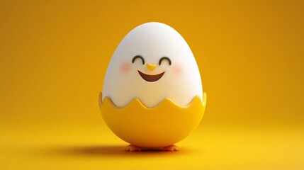 Fototapeta premium Happy chick hatching from egg on yellow.