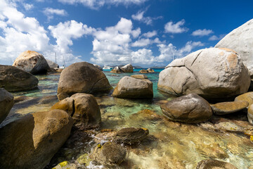 Virgin Gorda, British Virgin Islands, The Baths National Park - January 28 2024: The giant rocks at The Bath's park