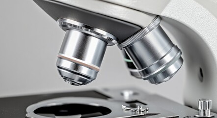 Intricate Microscope Focused on Shiny Metal Lens in a Laboratory Setting for Scientific Discovery