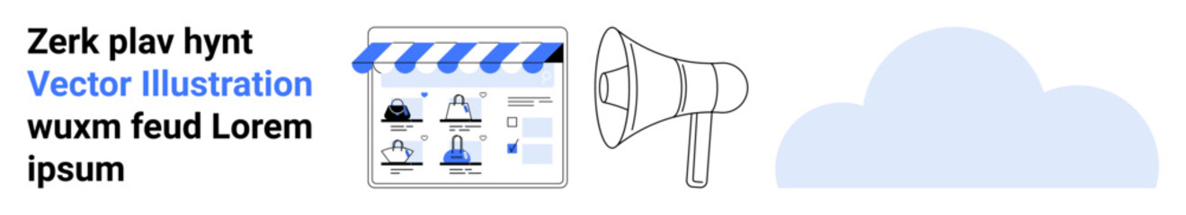 Promotional webpage featuring cloud storage service with a user interface and megaphone emphasizing marketing. Ideal for digital marketing, cloud services, online promotions, website design