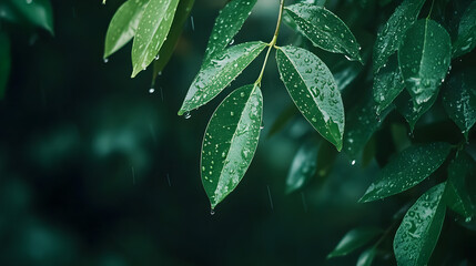 Fototapeta premium Natural Background: Rain Water Drop Closeup on Leaf Surface