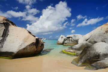 Virgin Gorda, British Virgin Islands, The Baths National Park - January 28 2024: The turquoise and...