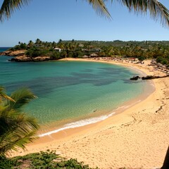Fototapeta premium Secluded Tropical Cove with Pristine Sandy Beach and Clear Waters