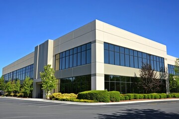 Obraz premium Sleek Modern Headquarters: A Contemporary Commercial Building in an Industrial Park