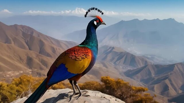 Himalayan Monal Pheasant on the Rocky Cliff 
