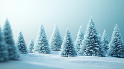 Obraz premium Snowy winter forest scene with frosted evergreen trees.