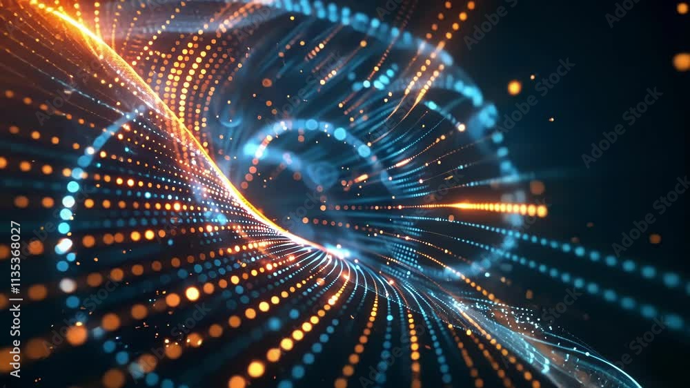Aufkleber swirling orange and blue particles in a digital tunnel show a futuristic data stream, capturing the 