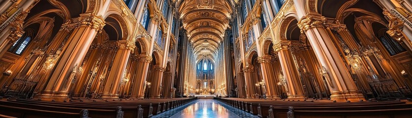 Fototapeta premium Grand cathedral interior with ornate gold accents, lavish beauty, divine architecture