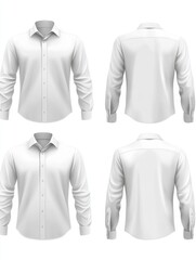 White blank male shirt with long sleeves in front, side, back views. Realistic vector template isolated. Shirt blank man, cotton clothing view. Vector illustration